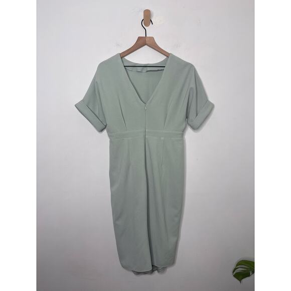 NWT ASOS Wiggle Midi Dress Size 8 Petite Sage Green Split Front Business Casual - Picture 8 of 10